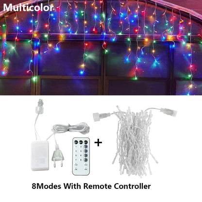 3.5M-40M 8 Mode LED Curtain Icicle Lights Outdoor Christmas Lights Decor