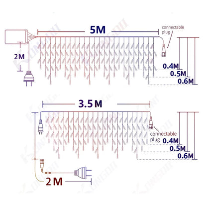 3.5M-40M 8 Mode LED Curtain Icicle Lights Outdoor Christmas Lights Decor