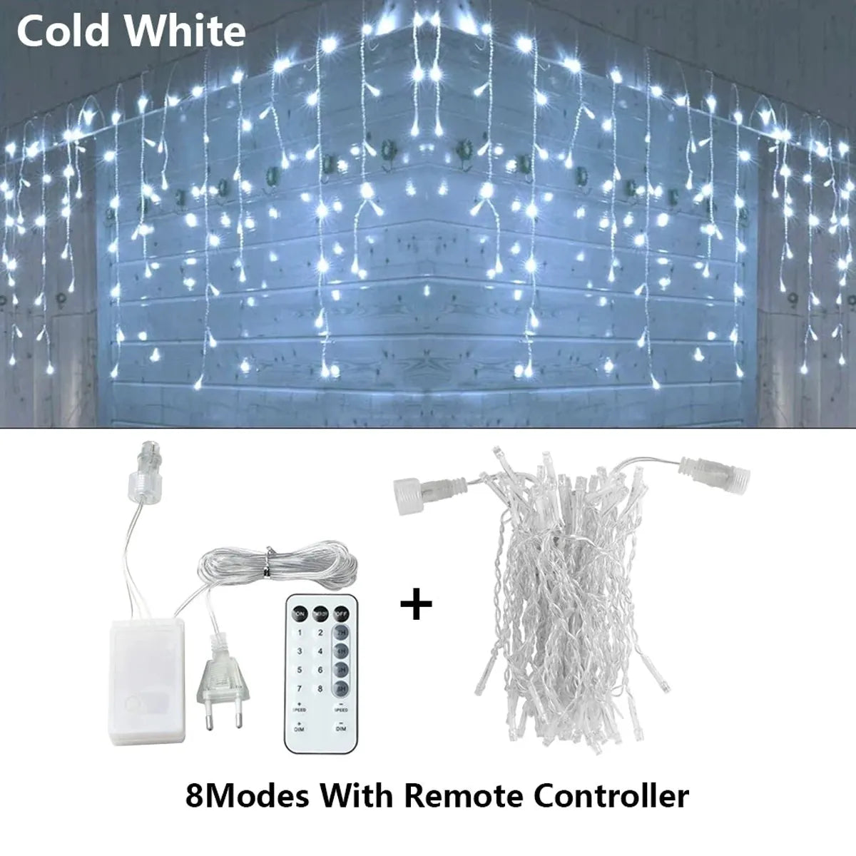 3.5M-40M 8 Mode LED Curtain Icicle Lights Outdoor Christmas Lights Decor