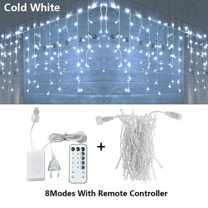 3.5M-40M 8 Mode LED Curtain Icicle Lights Outdoor Christmas Lights Decor