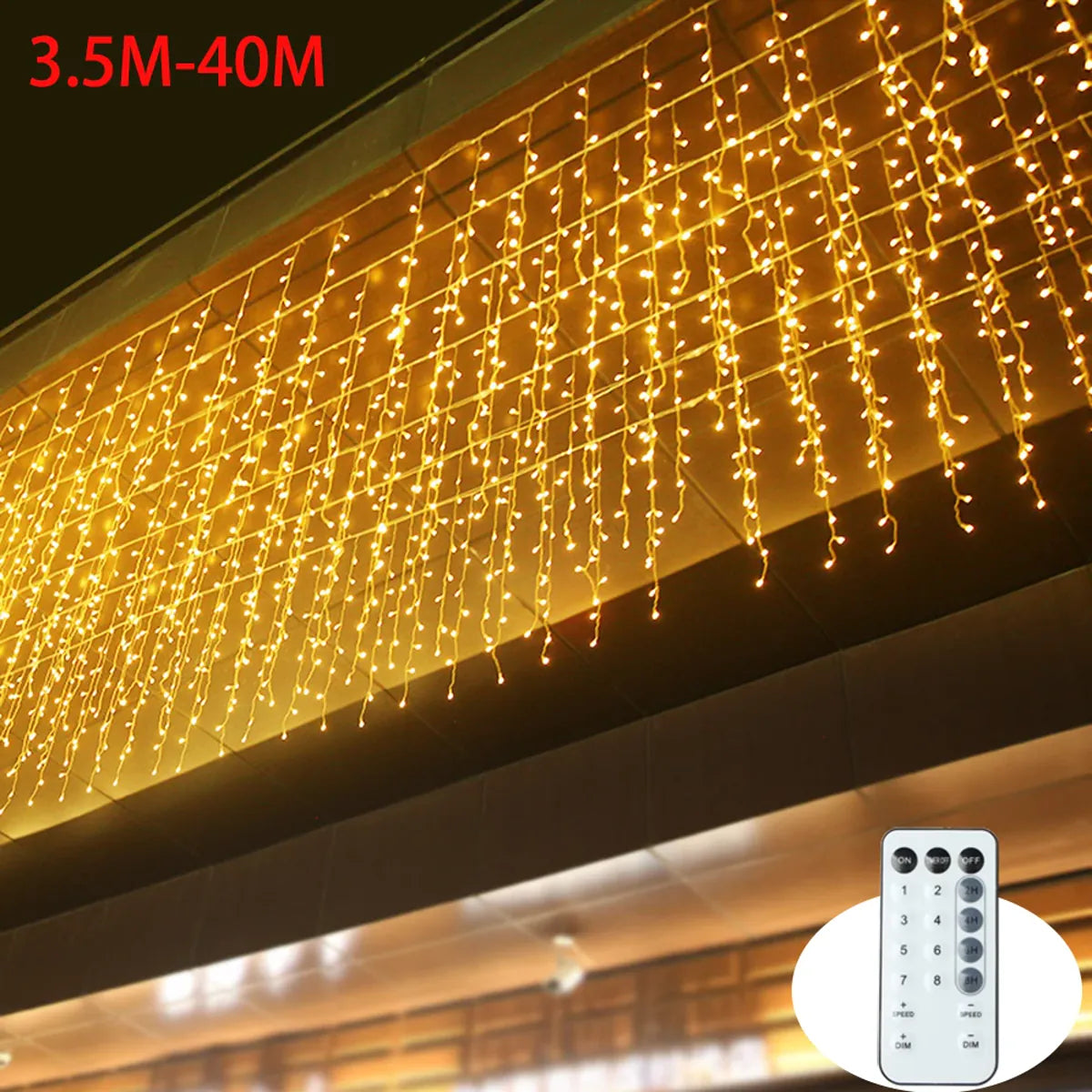 3.5M-40M 8 Mode LED Curtain Icicle Lights Outdoor Christmas Lights Decor