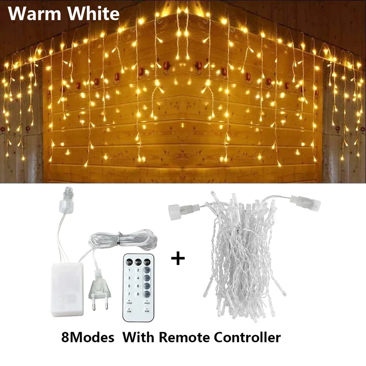 3.5M-40M 8 Mode LED Curtain Icicle Lights Outdoor Christmas Lights Decor