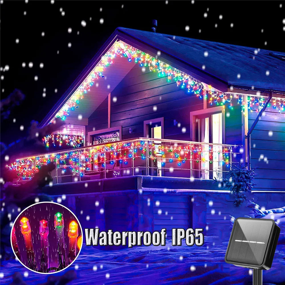 3.5M/7.5M Solar Curtain Icicle Lights Outdoor Christmas String Lights For Eaves Decor - Lumaz