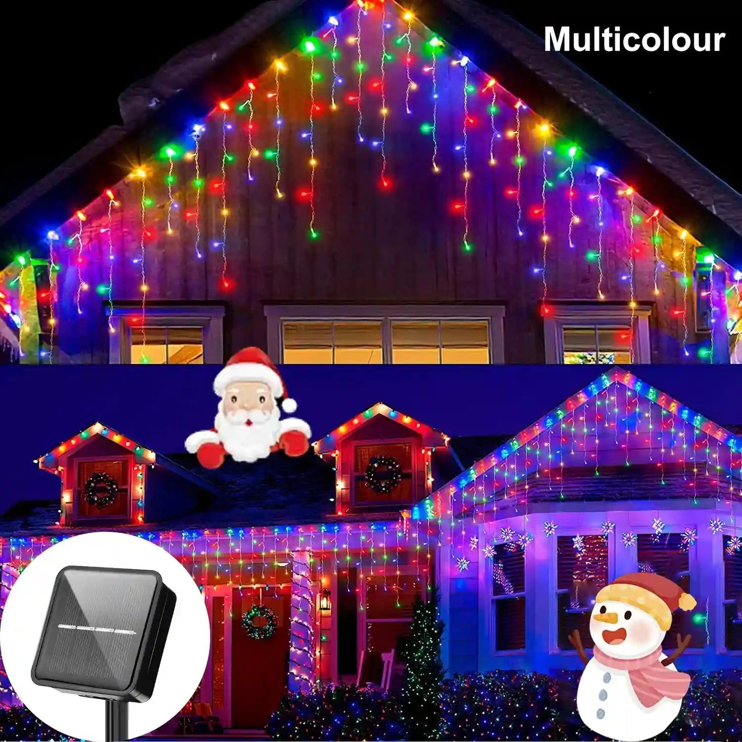 35M75M Solar Curtain Icicle Lights Outdoor Christmas String Lights For Eaves Decor - Lumaz