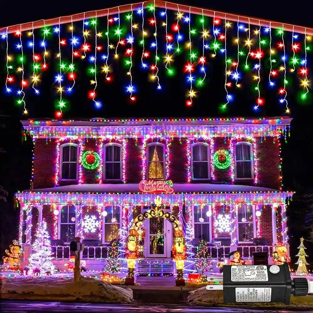 35M75M Solar Curtain Icicle Lights Outdoor Christmas String Lights For Eaves Decor - Lumaz