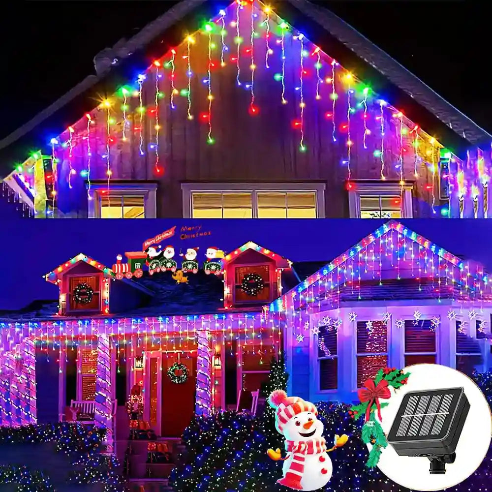 3.5M/7.5M Solar Curtain Icicle Lights Outdoor Christmas String Lights For Eaves Decor - Lumaz