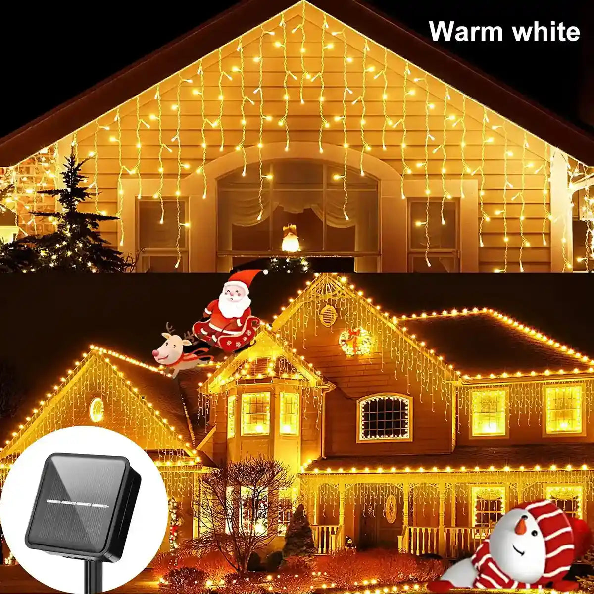 3.5M/7.5M Solar Curtain Icicle Lights Outdoor Christmas String Lights For Eaves Decor - Lumaz