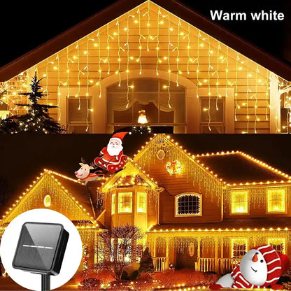 35M75M Solar Curtain Icicle Lights Outdoor Christmas String Lights For Eaves Decor - Lumaz