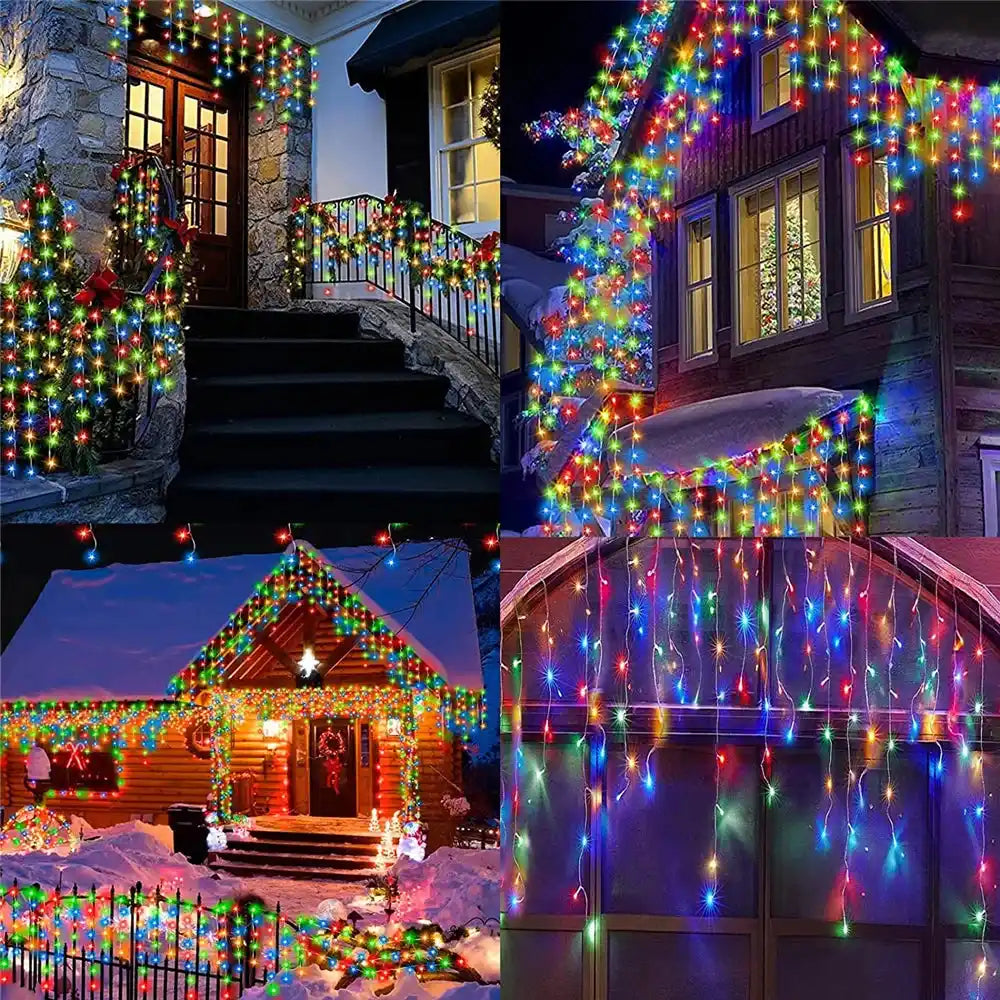 3.5M/7.5M Solar Curtain Icicle Lights Outdoor Christmas String Lights For Eaves Decor - Lumaz