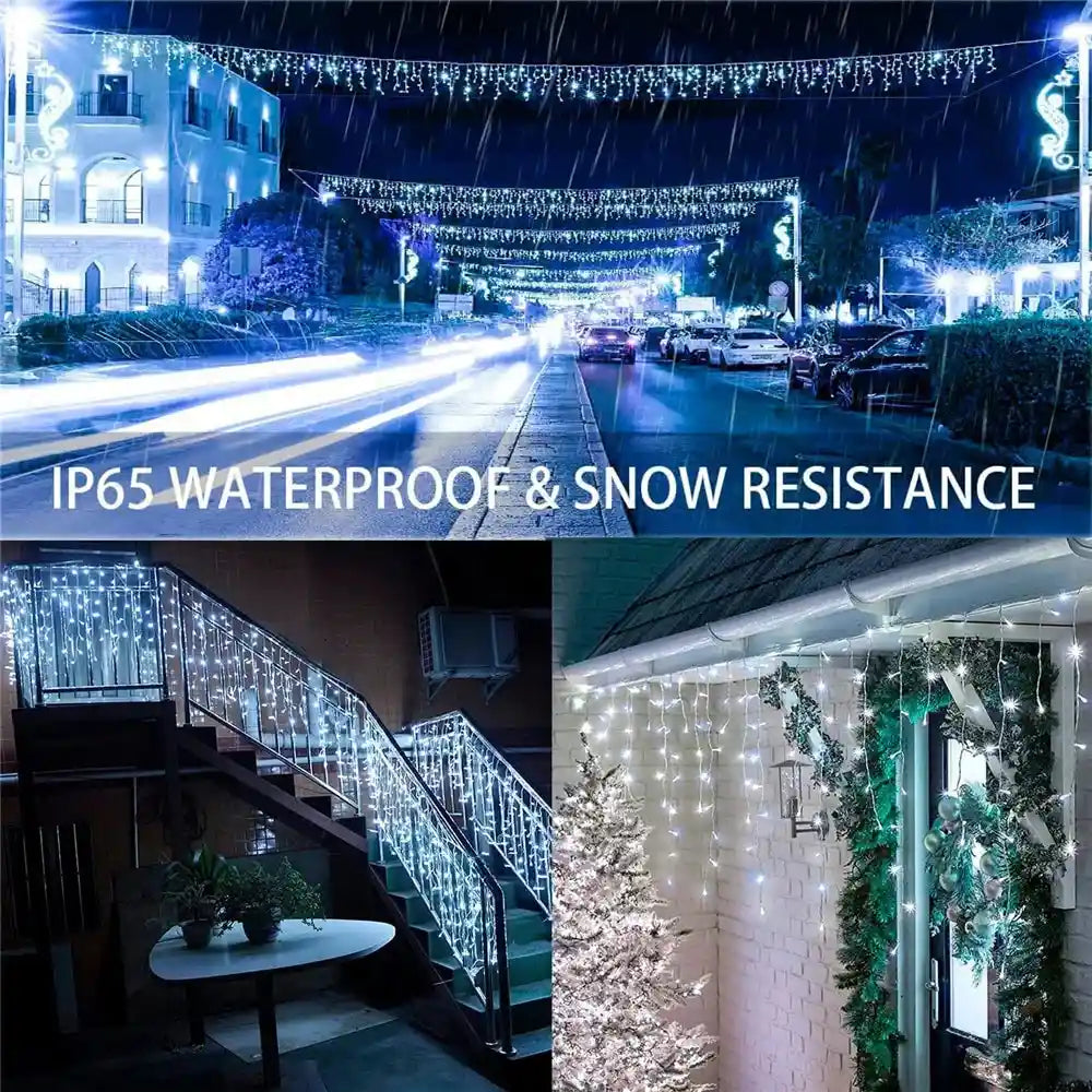 35M75M Solar Curtain Icicle Lights Outdoor Christmas String Lights For Eaves Decor - Lumaz