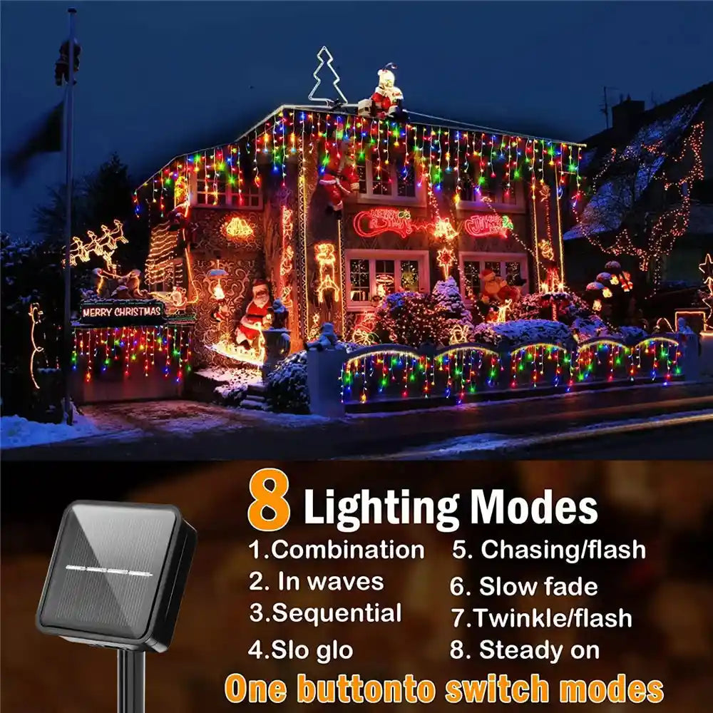 3.5M/7.5M Solar Curtain Icicle Lights Outdoor Christmas String Lights For Eaves Decor - Lumaz