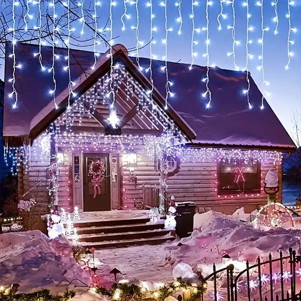 35M75M Solar Curtain Icicle Lights Outdoor Christmas String Lights For Eaves Decor - Lumaz