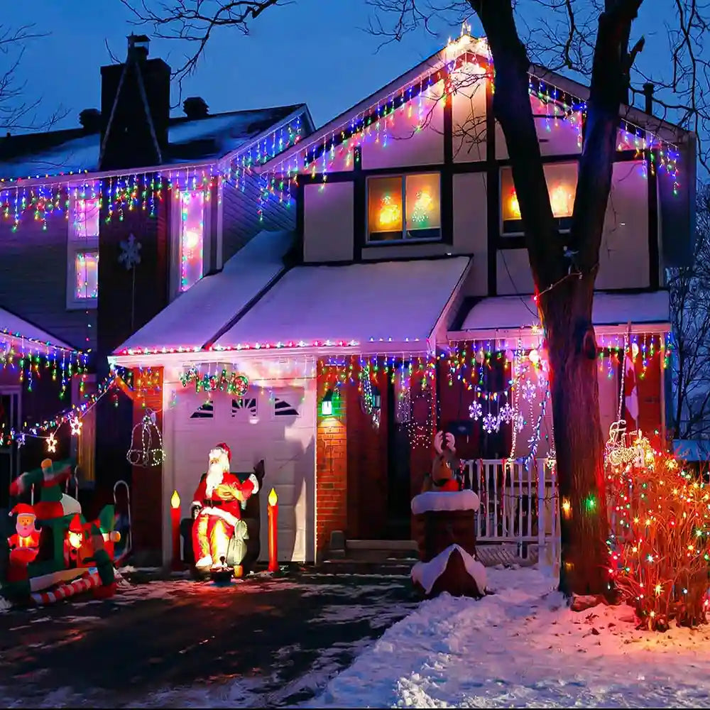 3.5M/7.5M Solar Curtain Icicle Lights Outdoor Christmas String Lights For Eaves Decor - Lumaz