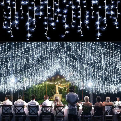 35M75M Solar Curtain Icicle Lights Outdoor Christmas String Lights For Eaves Decor - Lumaz