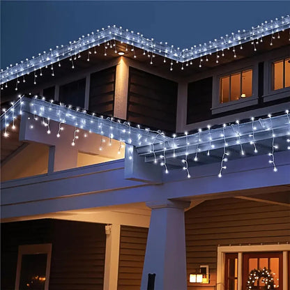 35M75M Solar Curtain Icicle Lights Outdoor Christmas String Lights For Eaves Decor - Lumaz