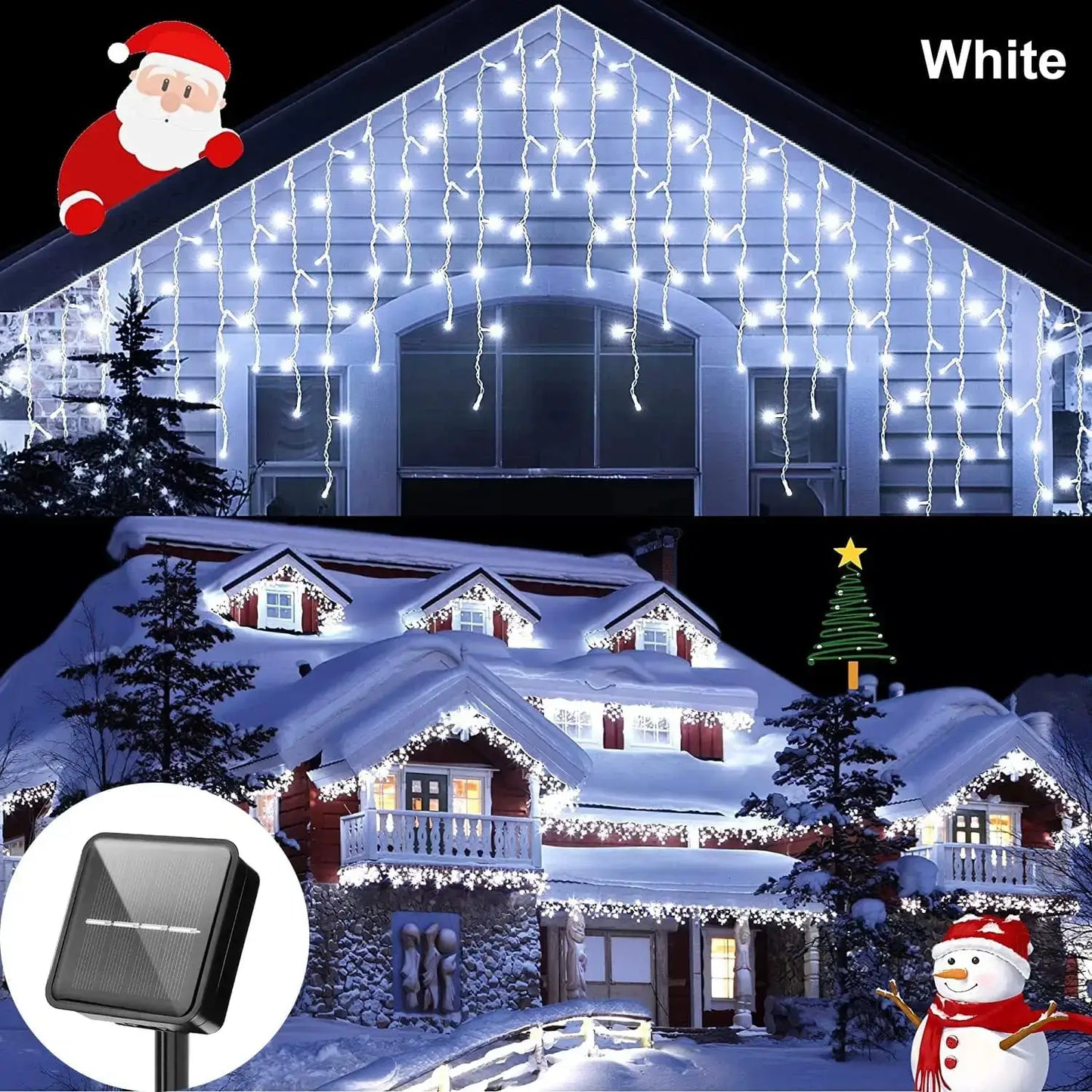 35M75M Solar Curtain Icicle Lights Outdoor Christmas String Lights For Eaves Decor - Lumaz