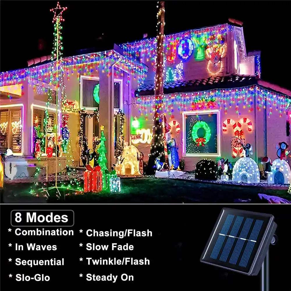 3.5M/7.5M Solar Curtain Icicle Lights Outdoor Christmas String Lights For Eaves Decor - Lumaz