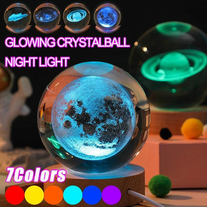 3D Crystal LED Lights Glowing Planetary Galaxy Night Light - Lumaz