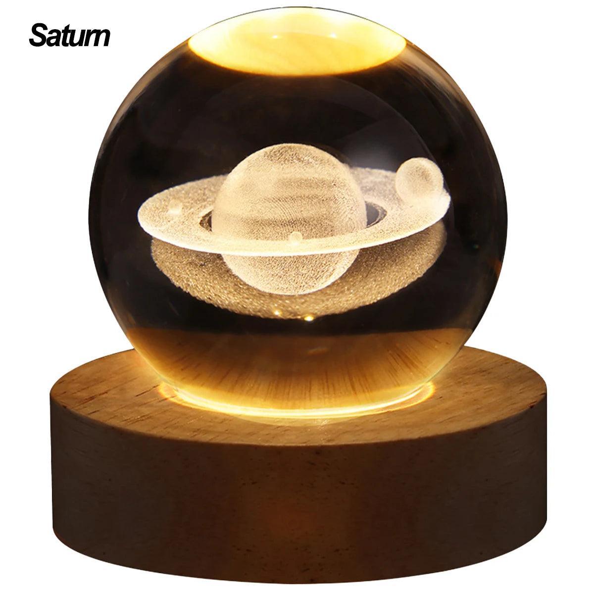 3D Crystal LED Lights Glowing Planetary Galaxy Night Light - Lumaz