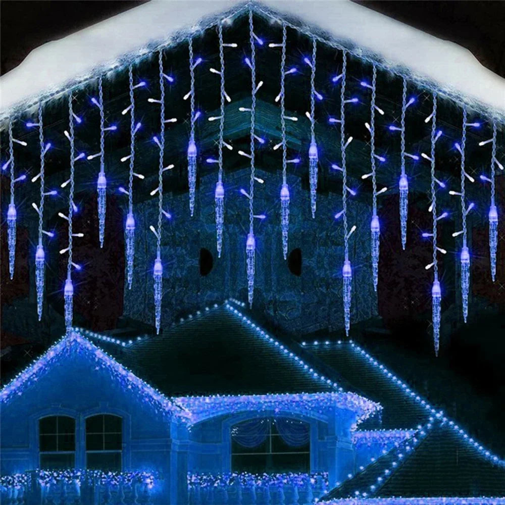 3M 8Mode LED Curtain Icicle String Lights Waterfall Christmas Lights For Street Eaves Patio - Lumaz