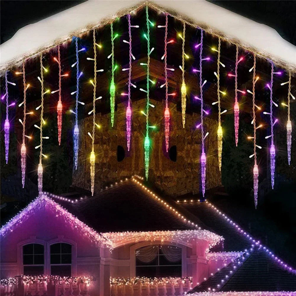 3M 8Mode LED Curtain Icicle String Lights Waterfall Christmas Lights For Street Eaves Patio - Lumaz