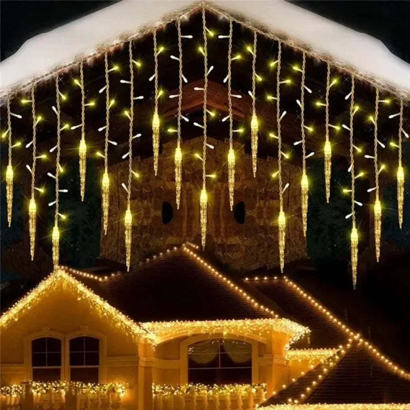 3M 8Mode LED Curtain Icicle String Lights Waterfall Christmas Lights For Street Eaves Patio - Lumaz