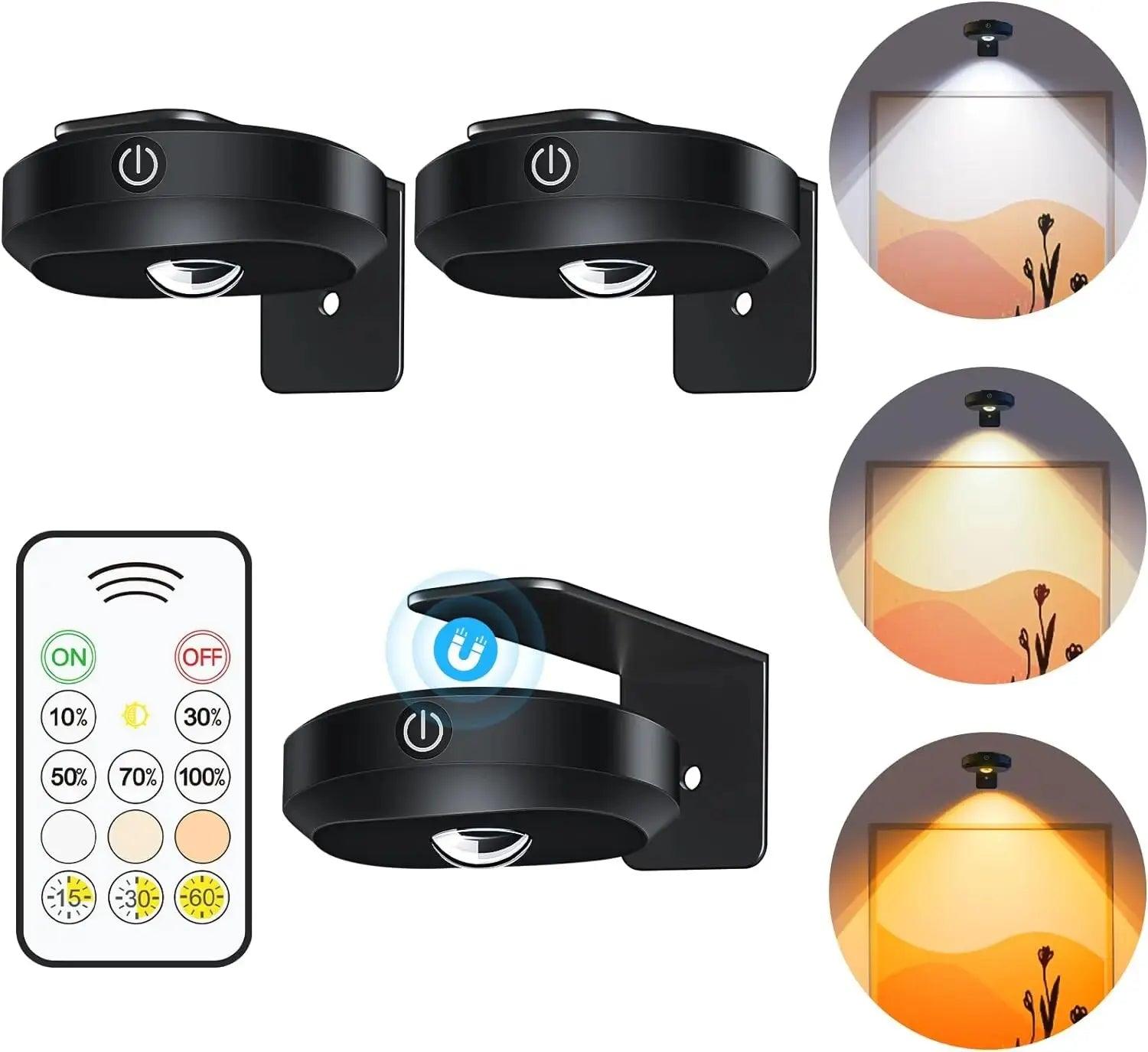 3pcs Black RGB Battery Operated Under Cabinet LED Puck Lights with Remote - Lumaz