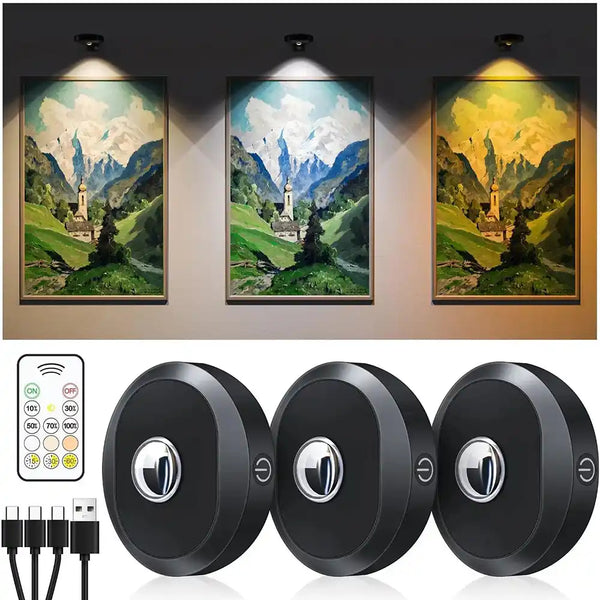 3pcs Black RGB Battery Operated Under Cabinet LED Puck Lights with Remote - Lumaz