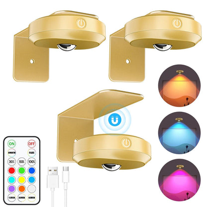 3pcs Golden RGB Battery Operated Under Cabinet LED Puck Lights with Remote - Lumaz