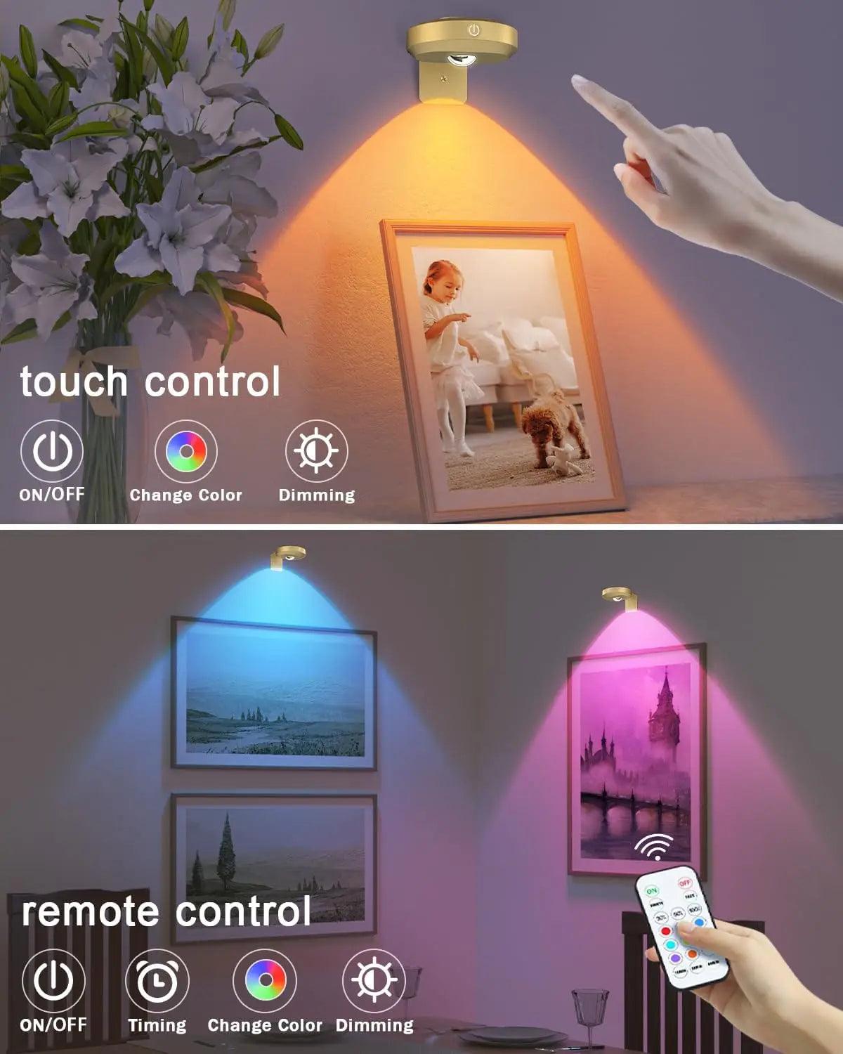 3pcs Golden RGB Battery Operated Under Cabinet LED Puck Lights with Remote - Lumaz