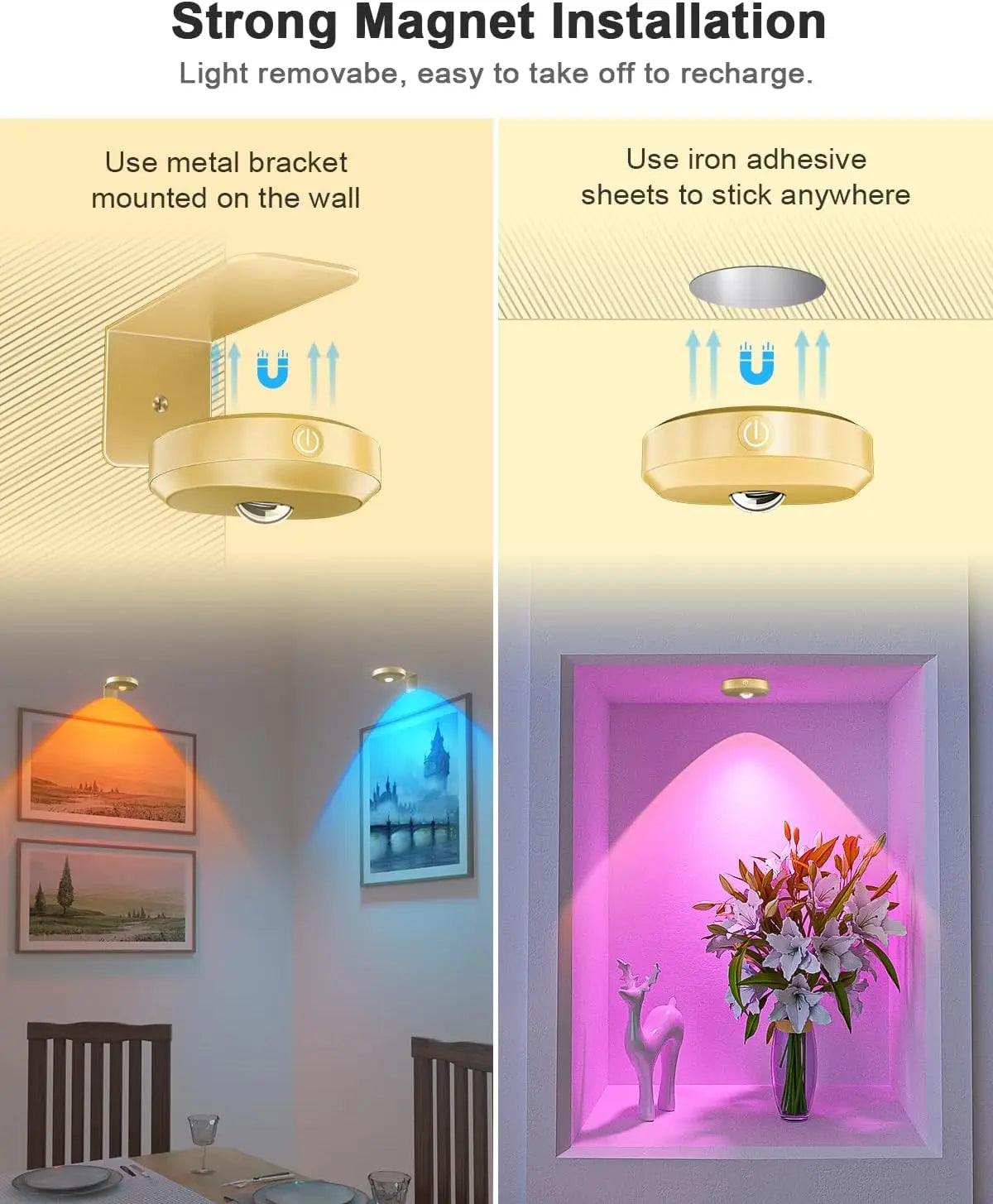 3pcs Golden RGB Battery Operated Under Cabinet LED Puck Lights with Remote - Lumaz