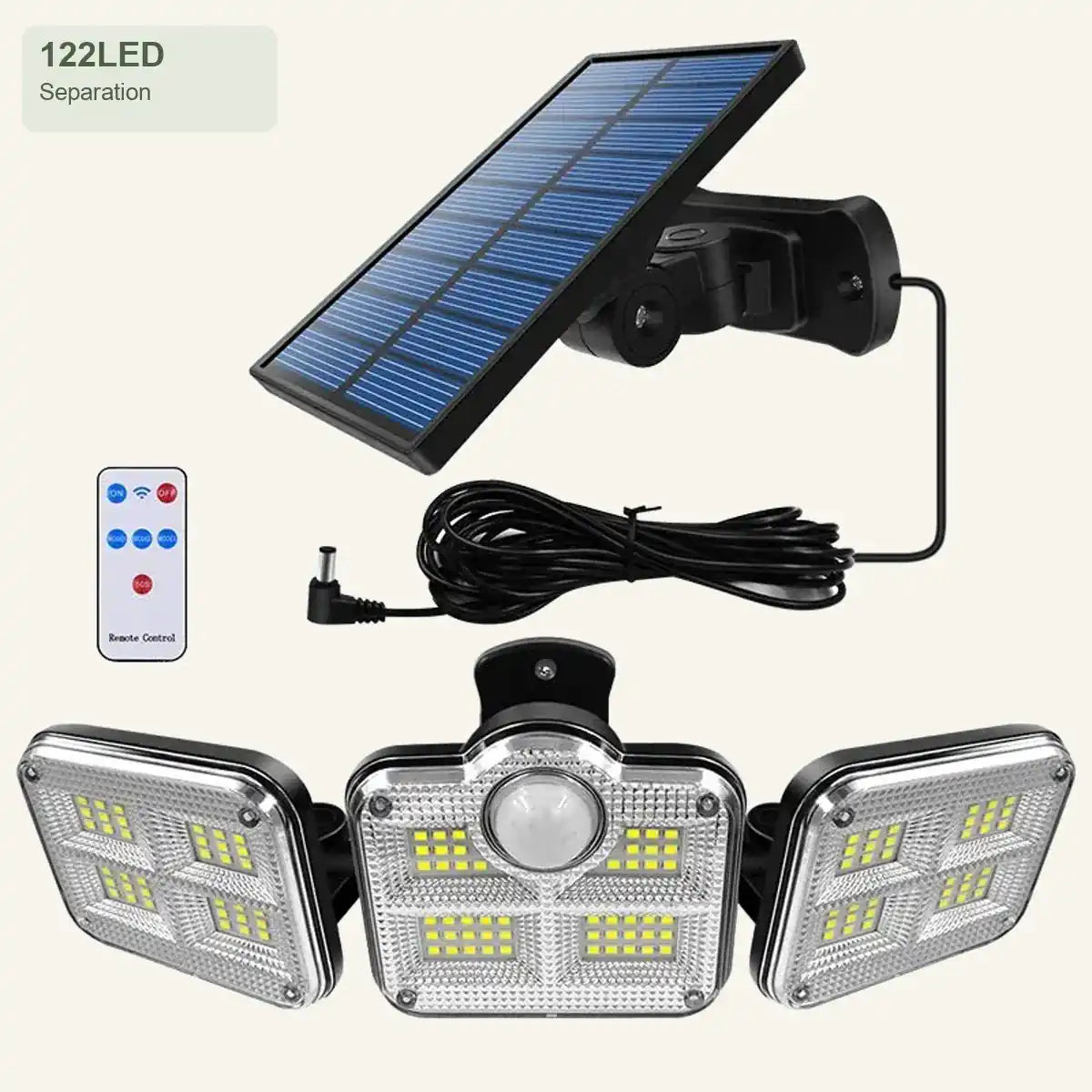 4-flammiger Solar-Flutlichtstrahler mit Bewegungsmelder – verstellbar, 3000 Lumen, 270° Abstrahlwinkel