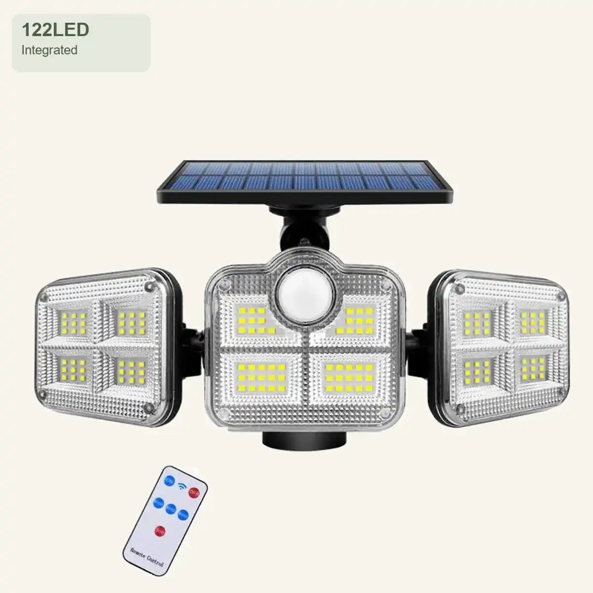 4-flammiger Solar-Flutlichtstrahler mit Bewegungsmelder – verstellbar, 3000 Lumen, 270° Abstrahlwinkel