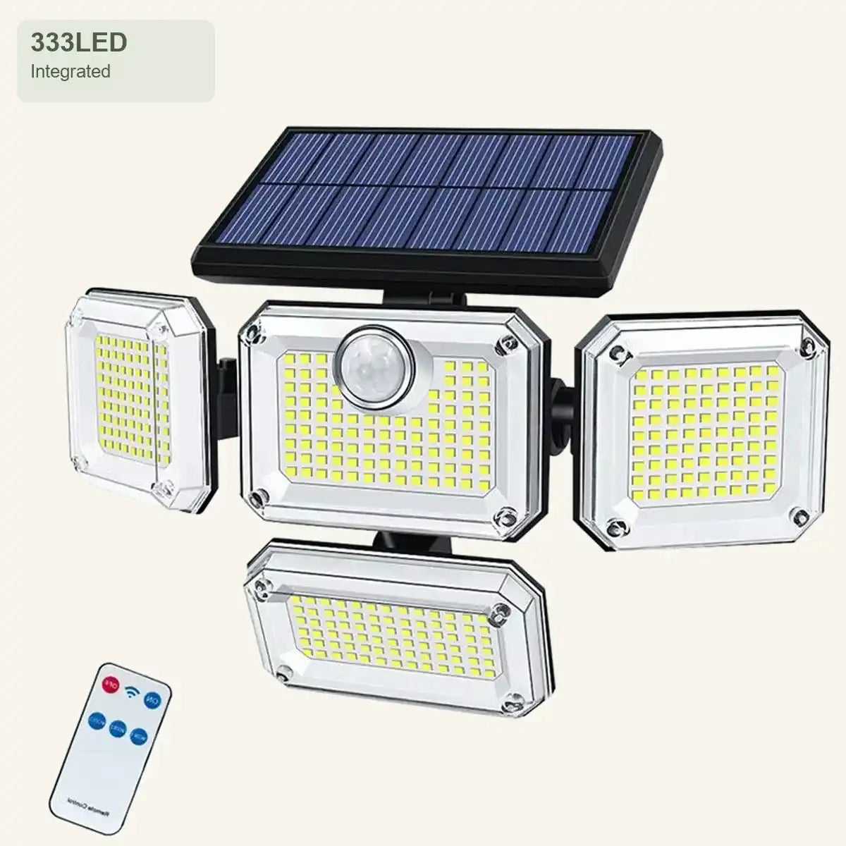 4-flammiger Solar-Flutlichtstrahler mit Bewegungsmelder – verstellbar, 3000 Lumen, 270° Abstrahlwinkel