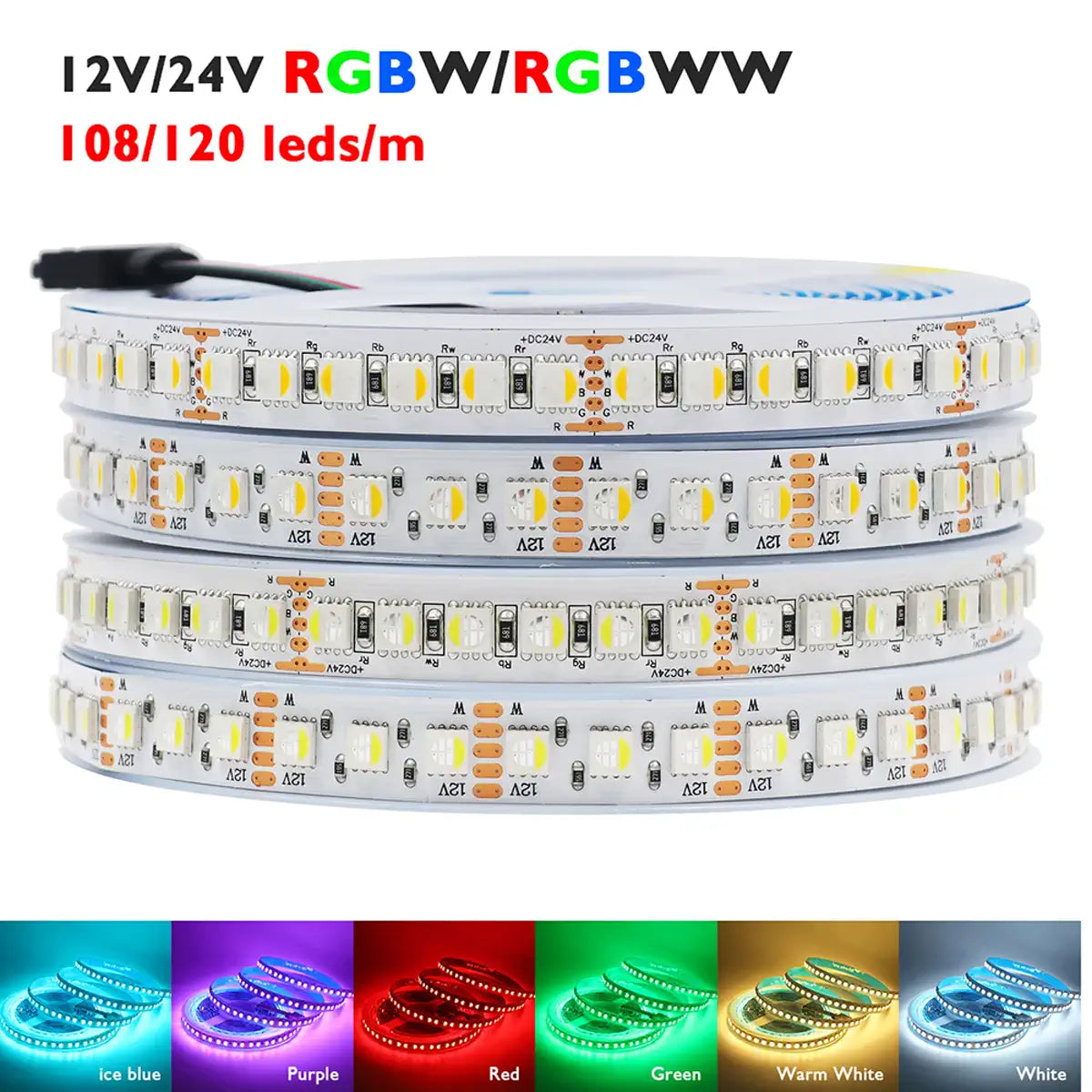 RGBW and RGBWW LED strip color output and density options