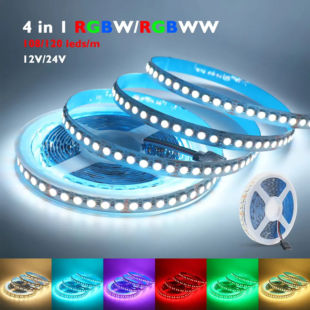High-density RGBW LED strip producing cool white light