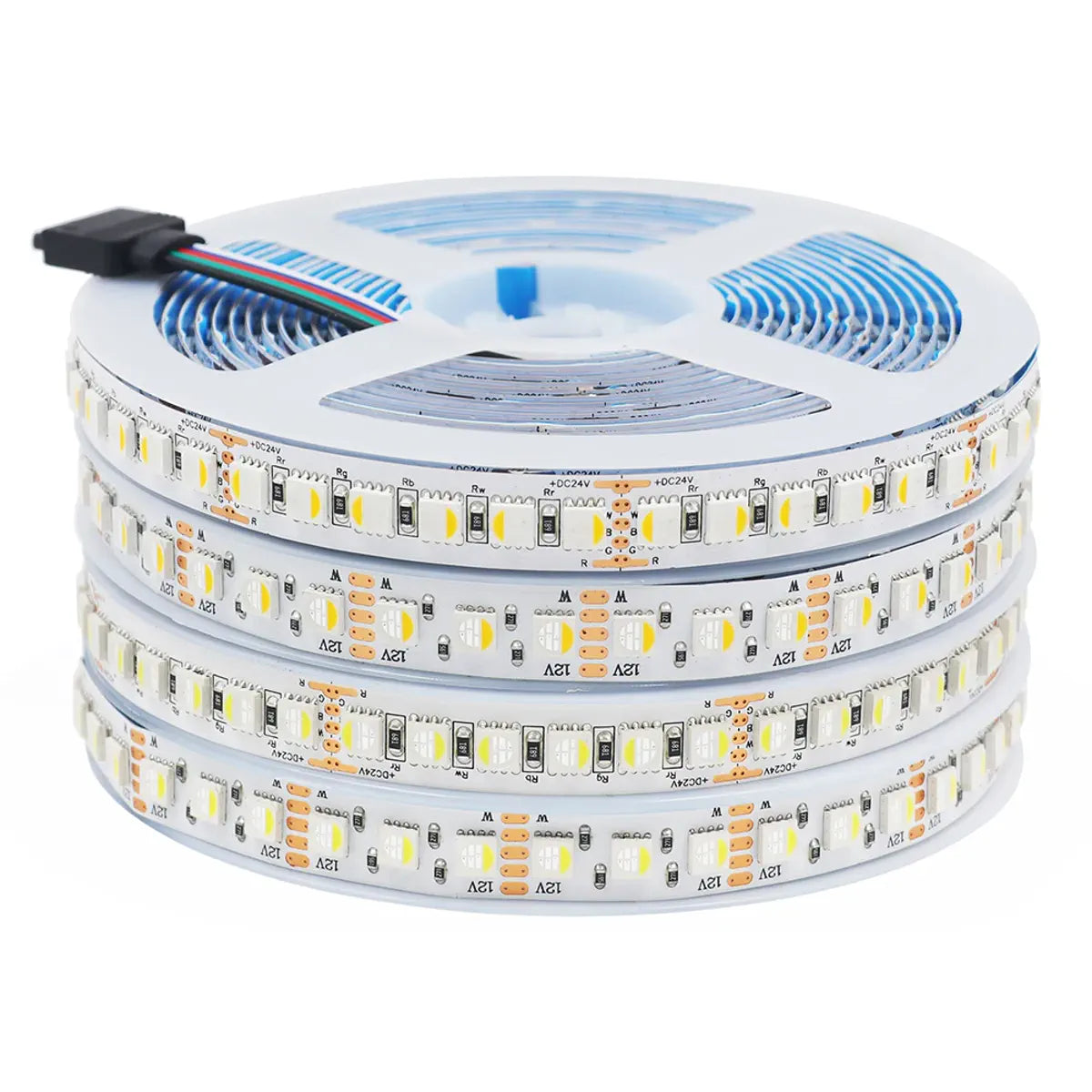 RGBW LED strip reel with five-wire connector