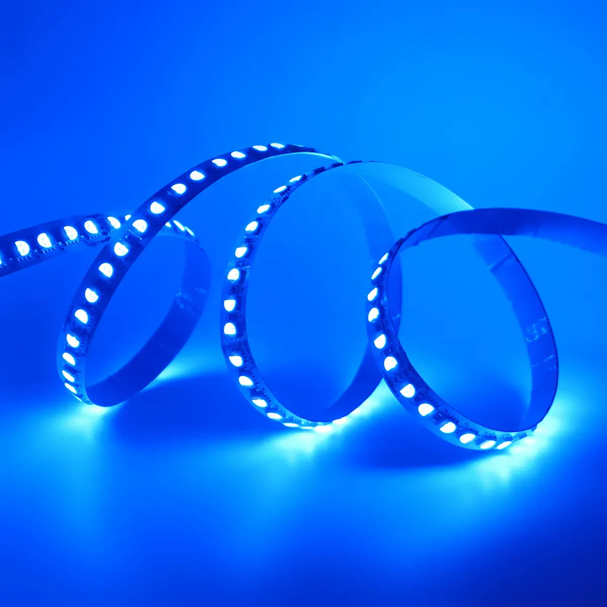 Flexible RGBW LED strip illuminated in blue