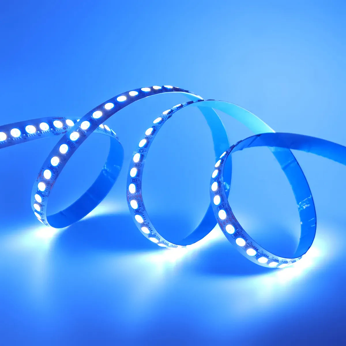 Flexible RGBW LED strip illuminated in ice blue