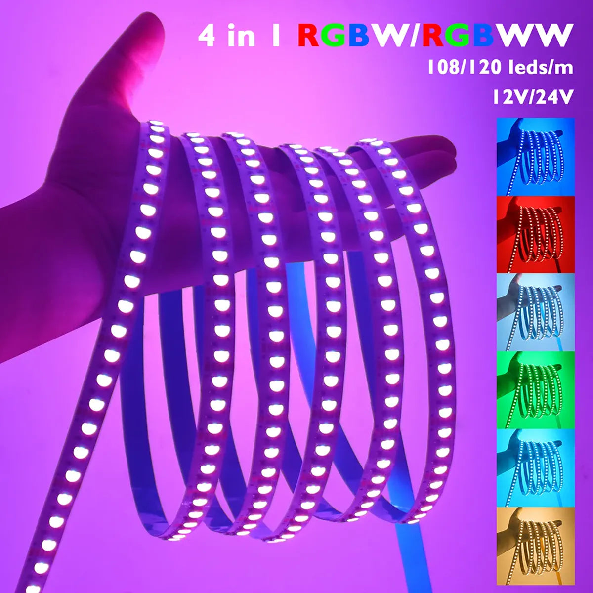 RGBW/RGBWW LED Strip Light - 5m, 12V/24V, Up to 120 LEDs/m