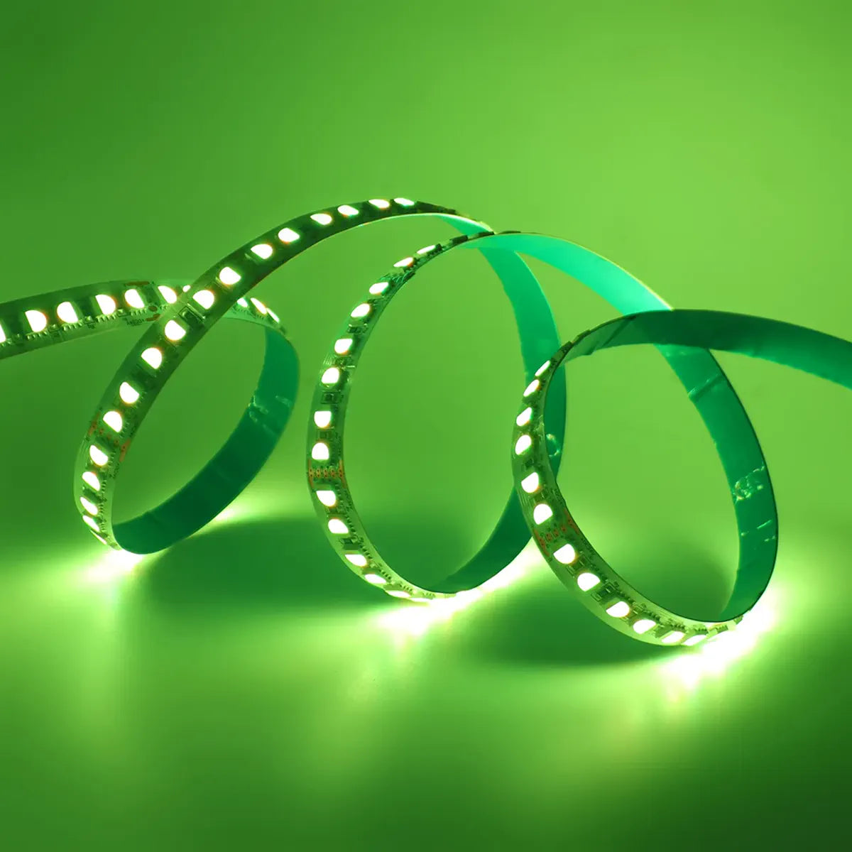 Flexible RGBW LED strip illuminated in green