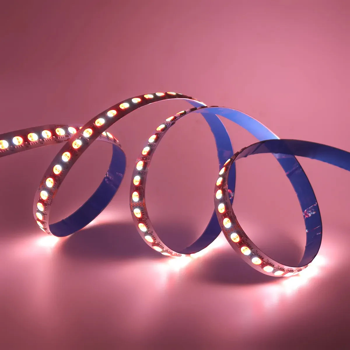 Flexible RGBWW LED strip illuminated in warm white