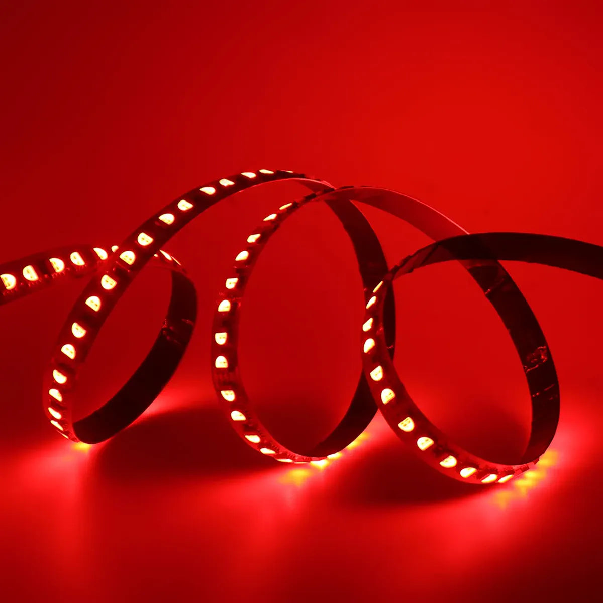 Flexible RGBW LED strip illuminated in red