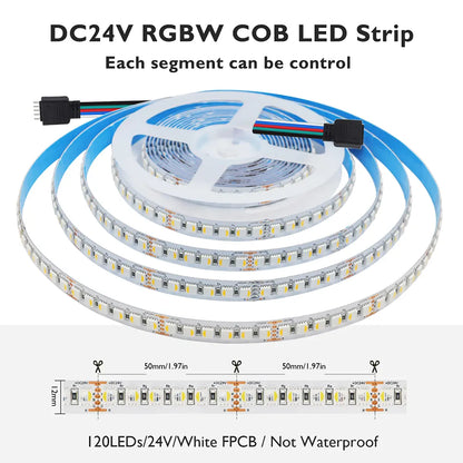 RGBW/RGBWW LED Strip Light - 5m, 12V/24V, Up to 120 LEDs/m