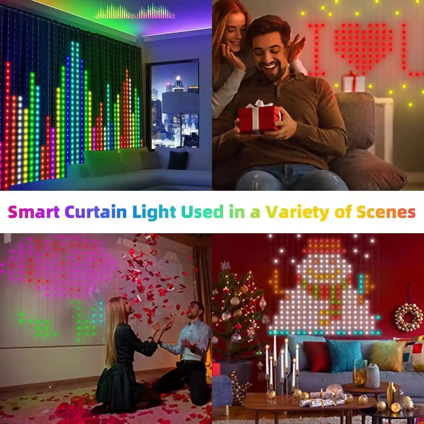 400LEDs Smart Curtain Lights RGB LED String Lights DIY Music Change Display - Lumaz