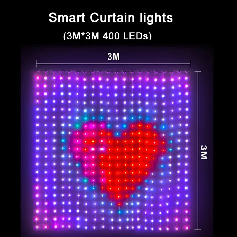 400LEDs Smart Curtain Lights RGB LED String Lights DIY Music Change Display - Lumaz