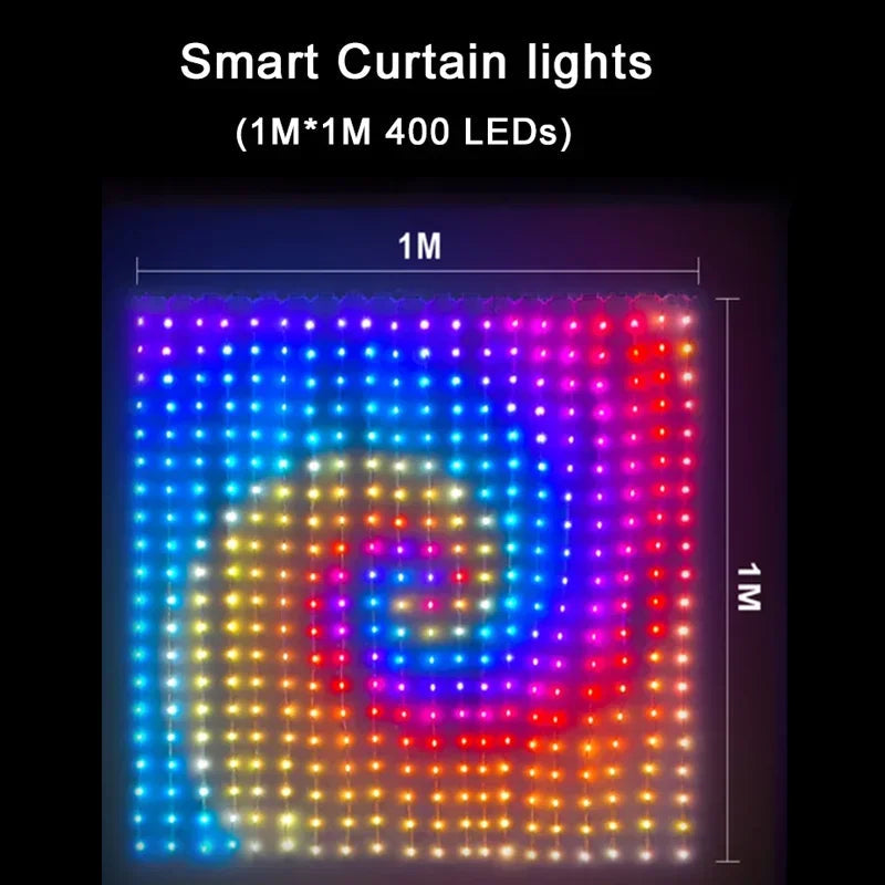 400LEDs Smart Curtain Lights RGB LED String Lights DIY Music Change Display - Lumaz