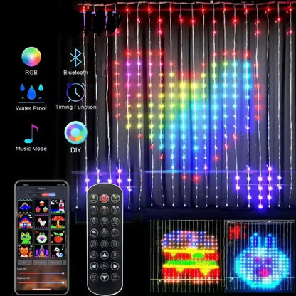 400LEDs Smart Curtain Lights RGB LED String Lights DIY Music Change Display - Lumaz