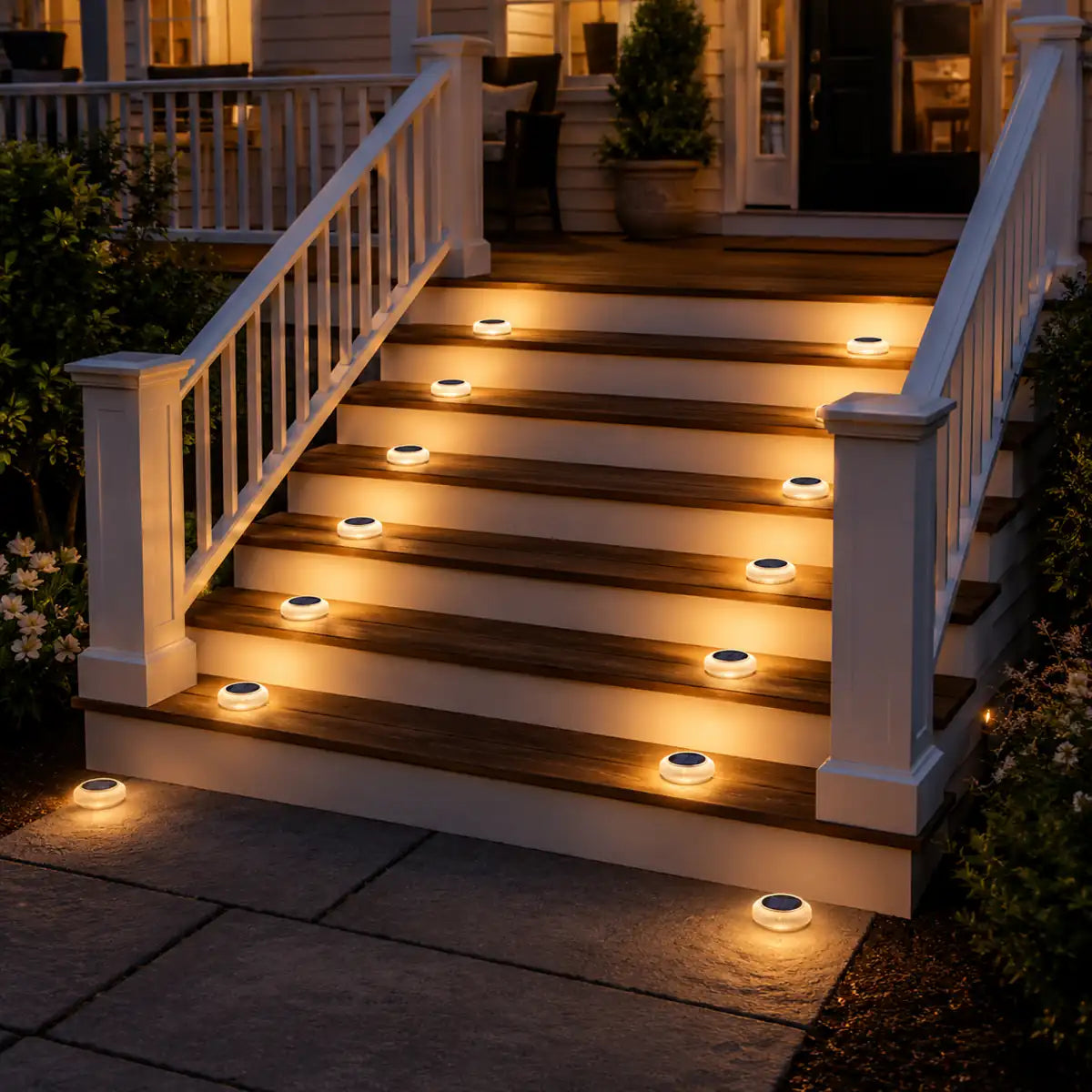 Round Solar LED Deck Lights - Auto On/Off, Stick-On, IP68 Waterproof