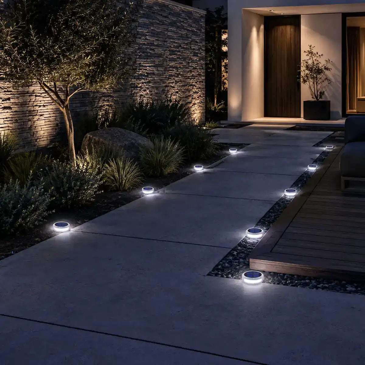 Round Solar LED Deck Lights - Auto On/Off, Stick-On, IP68 Waterproof